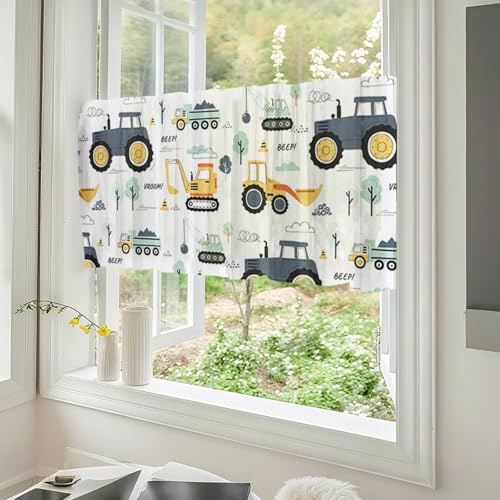 Odot Kitchen Valance Curtain, Cafe Short Topper Curtain with Rod Pocket Blackout Light Filtering Topper Valance 1 Panel Cartoon Car Farmhouse Country Short Drapes (Bagger,W 140 H 60cm)