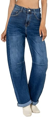 Nina Carter YY307 Women's Barrel Fit Jeans - High Waist Mom Jeans Trousers Made of Stretch Denim, Wide Cut, Dark Blue (Yy307-9), XL