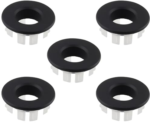 5 Pièces Bouchon Trop Plein Lavabo en Cuivre, Cache Trou Evier Noir Mat 30mm, Anneau de Débordement Universel pour Salle de Bain Cuisine, Couvercle Rond Insert Trou 22-24mm, Accessoire Vasque