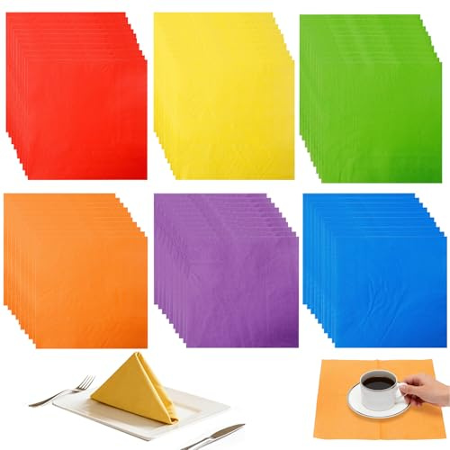 60 Stück Servietten Bunt 2-lagig 25 x 25 cm Servietten Party Cocktailservietten Getränke Papierservietten für Hochzeit Geburtstag Tischdeko 6 Farben Bunte Partyservietten für Feier Event Catering
