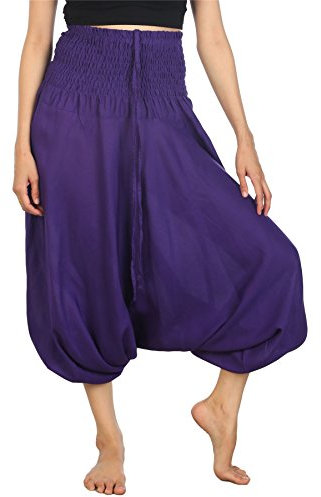 Lofbaz Donna Solido Affumicato Vita 2 in 1 Harem Tuta Pantaloni Viola 3XL