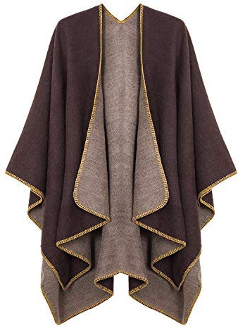 EXCHIC Damen Vintage Farbblocking Schal Wrap Open Front Poncho Übergroße Winterdecke Elegant Cape Coat (Kaffee)