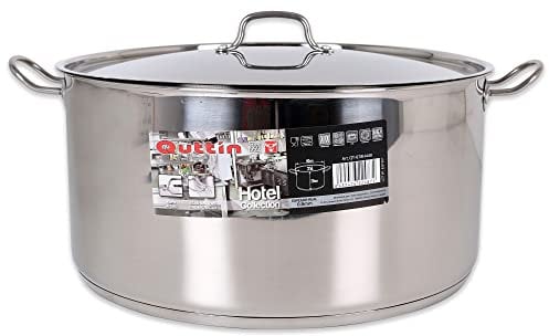 Quttin Hotel - Olla Profesional Induccion, Cocina y Horno, Tamaño Extra Grande, Acero Inoxidable Antiadherente, Tapa Cristal y Asas, Diametro 40 cm 25 litros