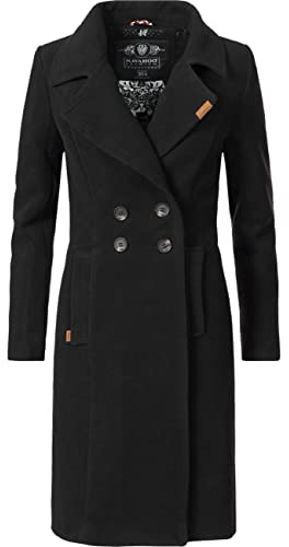 Navahoo Damen Mantel in Wollmantel-Optik langer Trenchcoat mit Reverskragen Wooly Schwarz Gr. XXL