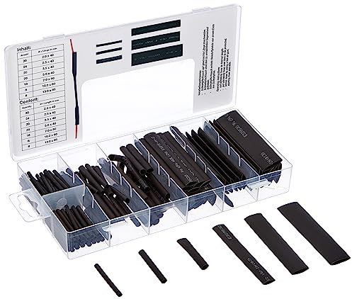 BGS Do it yourself Assortimento di tubi termorestringenti, nero, 126 pezzi. 88184