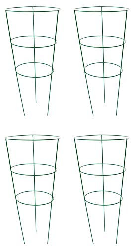 RUDDINGS WOOD Pack of 4 x Medium Garden Conical Green Plant Grow Through Support Rings 60cm high 26cm diameter - Metal Peony Flower Supporting Cage Frame