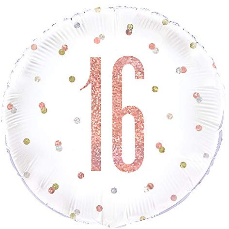 Unique Party 84899 - Ballon de 16e Anniversaire - 45 cm - Fête d'Anniversaire à thème Or Rose Glitz