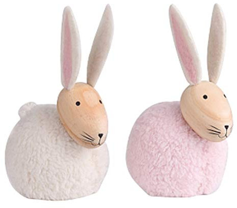 unbekannt 2er Set Hasen mit Fell Körper 15 cm Hase Aufsteller Ostern Osterdeko Osterhase