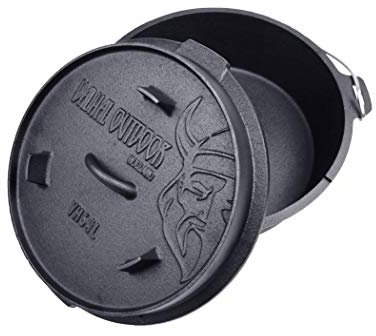 Valhal Outdoor - Dutch Oven - Gusseisen topf 6.1L - Schwarz - Mit Thermometeraussparung