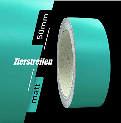 siviwonder Zierstreifen selbstklebend Folie Türkis Matt matt 50 mm x 10 m Rolle Dekorband Auto Motorrad Boot Fahrrad Wohnwagen Helm Pinstripe Klebeband für Konturmarkierung Linien Dekoration Zierlinie