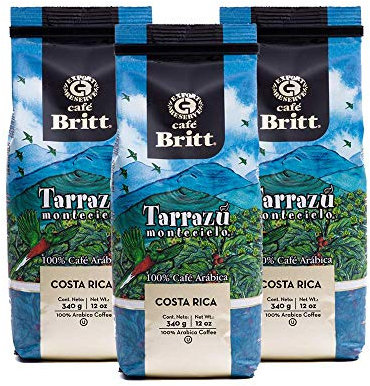 Café Britt® - Costa Rican Tarrazu Montecielo Coffee (12 oz.) (3-Pack) - Whole Bean, Arabica Coffee, Kosher, Gluten Free, 100% Gourmet & Medium Dark Roast