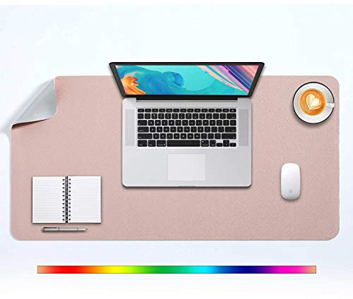 Mausepad XL, Große Mausmat, DOBAOJIA Laptop-Schreibtischmatte, Schreibtischunterlage, Büro Schreibtisch Pad, Schreibblock, Doppelseitige Verwendung PU Leder Wasserdicht 80 x 40cm (Pink/Silber)