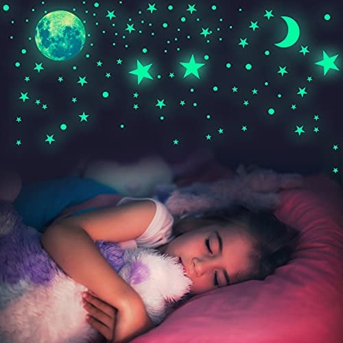 Habett Leuchtsterne Aufkleber, 6 Stück Leuchtsticker 445 Sternenhimmel Wandaufkleber Mond und Sterne Selbstklebend Leuchtaufkleber Leuchtende Wanddeko Wandsticker Set für Baby Kinder Schlafzimmer