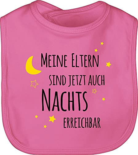 Baby Lätzchen - Sprüche - Meine Eltern sind jetzt auch nachts erreichbar Sterne schwarz/gelb - Unisize - Pink - lustige babysachen spruch baby-lätzchen babykleidung mit süßen sprüchen spruche