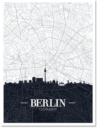 wandmotiv24 Leinwandbild Stadt Karte, Hochformat, Berlin, Deutschland, Hauptstadt, BLN, Skyline M0450