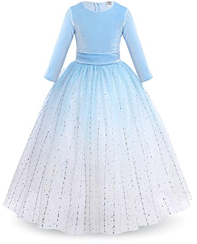 Blumenmädchen Kleid Kinder Mädchen Samtkleid 3/4 Arm Langes Abendkleid Festlich Hochzeit Brautjungfern Weihnachten Partykleid Pailletten Tüll Prinzessin Weihnachtskleid Ballkleid Hellblau 13-14 Jahre