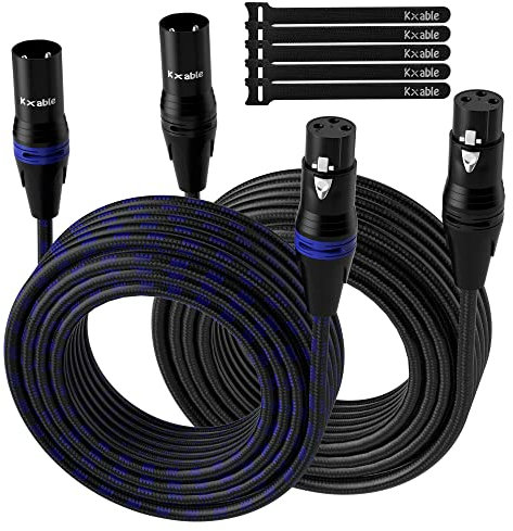 XLR Microphone Cable 4 Feet (2 Pack, Multi Colored), 3 Pin Shielded Balanced Male to Female Mic Patch Cord, Nylon Braided, Zinc Alloy Shells, OFC, for Amplifier, Speaker, Mixer with 5 Cable Ties