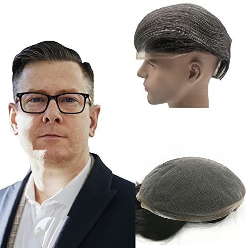 Echthaar Toupet für Männer, NLW Herren Toupet Echthaar Ersatzsystem Europäisches Echthaar Perücke natürliche atmungsaktive Schweizer Spitzenhaarteil Echthaarperücken für Männer 10x8 (1B20)