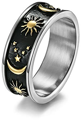 Musihy Hand Ring, Edelstahl Ring Verlobung Sterne Mond Sonne Muster Gold Ringgröße 60