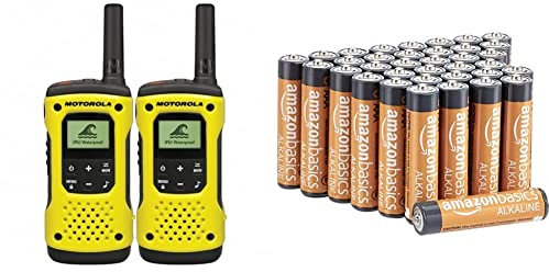 Motorola TLKR T92 H2O PMR Funkgerät (IP67, wetterfest, Reichweite bis zu 10 km), 2 Stück & Amazon Basics AAA-Alkalibatterien, leistungsstark, 1,5 V, 36 Stück (Aussehen kann variieren)