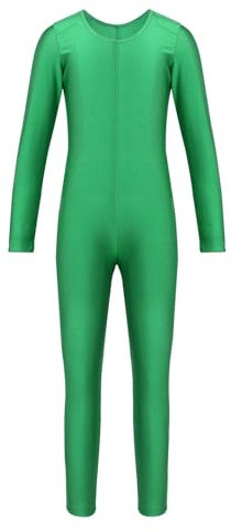 Agoky Unisex Mädchen Jungen Basic Ganzkörperanzug Einteiler Schlafanzug Jumpsuit Kostüm Ballettanzug Overall Langarm Body Grün 158-164