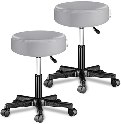 Casaria® Rollhocker Höhenverstellbar 2er Set 10cm Polsterung 46-60cm Höhe 360° Drehbar Ø35cm Rund Rollen Bürohocker Drehhocker Arbeitshocker Stuhl Grau