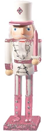 Ciao Schiaccianoci Natale Soldatino con alabarda (24cm) in legno glitterato, rosa/bianco