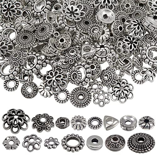 TOAOB 300 Stück Abstandsperlen Silber Zwischenperlen Metallperlen zum Auffädeln Perlenkappen Antike Silber Spacer Perlen für Armbänder Schmuckherstellung Bastelperlen DIY Schmuckzubehör mit Loch