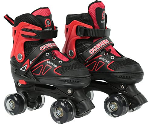 Rollschuhe ohne Räder, leuchtend, klassische Quad-Skates für Mädchen und Jungen, bequem und atmungsaktiv, Rollschuhe für Anfänger, Rot S (27 bis 32)
