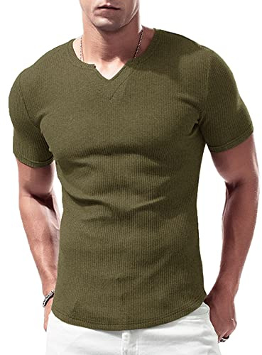 Lehmanlin T-Shirt de Sport à Manches Longues pour Homme, Col en V Extensible, Coupe Musclée, sous-vêtement Décontracté, T-Shirt Thermique Léger pour Homme