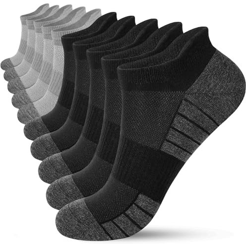 HIYATO 10 Paar Sportsocken Herren Damen, Atmungsaktive Sneaker Socken, Baumwolle Laufsocken Kurz (39-42, 5x Schwarz + 5x Grau)