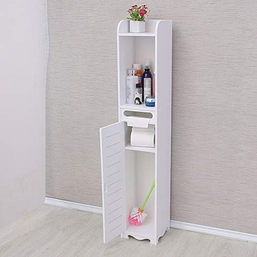SABUIDDS Bad Hochschrank Badregal 80x20x20cm Holz-Kunststoffplatte Badezimmerschrank Badschrank Unterschrank Große Kapazität Ausziehbarer Badezimmerboden Weiß