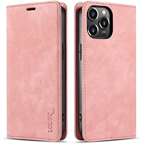 LOLFZ Wallet Case for iPhone 14 Pro 6.1, Premium Slim PU Leather Case Card Slots Stand Function Magnetic Protective Flip Case Cover Compatible with iPhone 14 Pro - Rose Gold