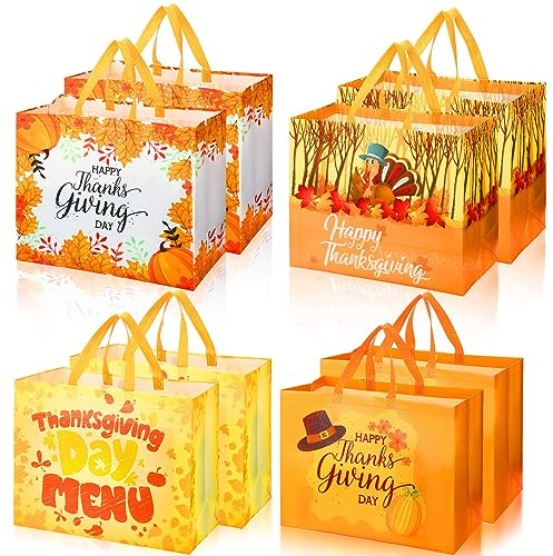 Colarr 24 Stück große Thanksgiving-Vlies-Tragetaschen mit Griffen, Erntedankfest, Goodie Bag, Herbst-Geschenktüten für Kinder, Süßigkeiten, Geschenke, Lebensmittel, Einkaufszubehör, Orange