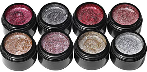 Klarlack Nagellack Mit Glitzer 8 Farben optional Spiegel Metall lackiert Pull Line Malerei Nagellack DIY geeignet für Damen und Mädchen 5ml