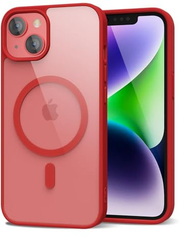 oakxco for iPhone 14 Case Clear Magnetic Compatible with Magsafe, Thin Slim Transparent Non Yellowing, Hybrid Soft Silicone Bumper & Hard Plastic Protective Cover for Women, Red