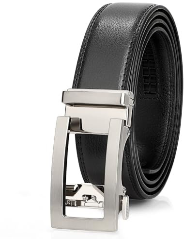 JasGood Herren Gürtel Automatik Ratsche Ledergürtel Verstellbare Leder Gürtel Ohne Löcher für Herren Business Anzüge 35mm Breite,Schwarz,130cm