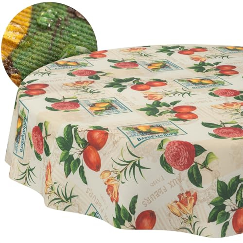 Tischdecke Stoff abwaschbar Tischtuch Tafeldecke pflegeleicht Lotuseffekt schmutz- & wasserabweisend für Indoor Outdoor Tischdecke Rund 140cm Schnittkante Retro