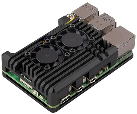 Aluminum Alloy Armor Heatsink Case for Raspberry Pi 5 8GB/4GB, Pi5 Aluminium Alloy Case with Dual Quiet Cooling Fans for Better Heat Dissipation
