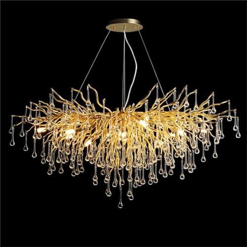 Leomix Baumzweige-Kronleuchter, Goldfarben, Luxuriöse Rechteckige Regentropfen-Kristall-Pendelleuchte, 10 Lichter, Decken-Hängeleuchte Für Esszimmer, Schlafzimmer, Wohnzimmer, Eingangsbereich