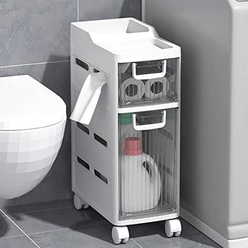 GaRcan Cassetti portaoggetti impilabili Armadietto da pavimento ad angolo Armadietto stretto e sottile con rotelle Carrello a 2/3/4 livelli con dispenser di carta igienica per bagno Cucin