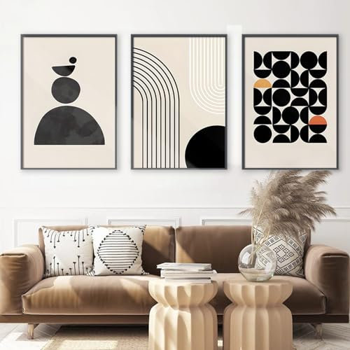 Moderne Abstrakt Kunst Wandbilder, Ohne Rahmen Kunstdruck Leinwandbild, 3er Boho Deko Bilder für Wohnzimmer Schlafzimmer