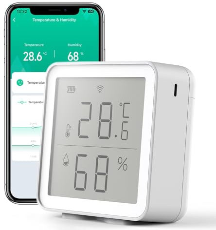 Smart WLAN Thermometer Hygrometer,Innentemperatur-Feuchtigkeitssensor, App-Benachrichtigungsalarm, kostenloser Datenspeicherexport, digitaler Fernmonitor für Schlafzimmer, Weinkeller