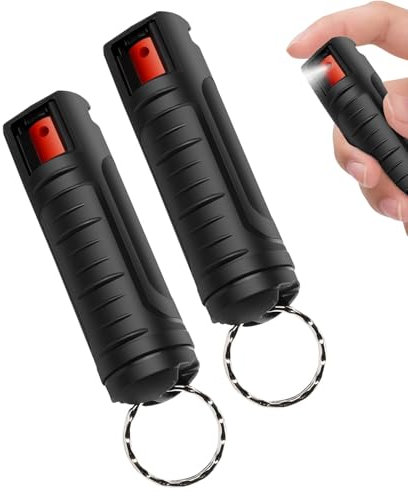 Bkemkri 2 Stück 20ml Pfefferspray-Schlüsselanhänger, Mini Pfefferspray Schlüsselanhänger, Pfefferspray Schlüsselanhänger für Frauen Männer Kinder Schlüsselanhänger, Einfach zu Bedienen (Schwarz)
