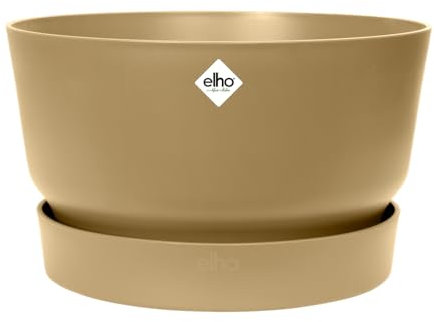 elho Greenville Schale 33 - Blumentopf für Außen - 100% recyceltem Plastik - Ø 32.5 x H 19.4 cm - Beige/Goldener Sand