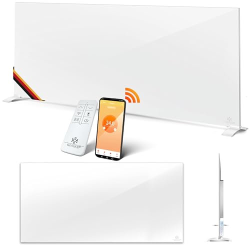 KESSER® Riscaldatore a Infrarossi 700W, Riscaldatore in Alluminio, 2in1 a Pavimento e a Parete, Rilevamento Finestra Aperta + Telecomando e App, Termostato, Infrarossi, Pannello Riscaldante, Bianco