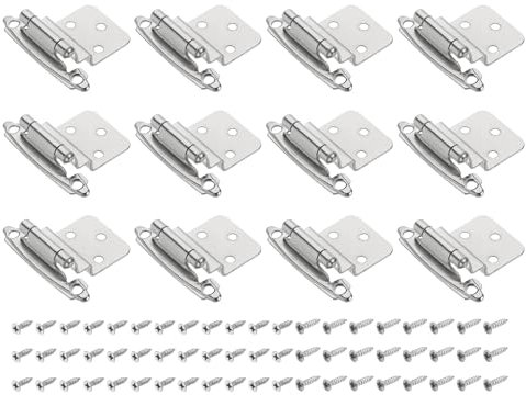 sourcing map 3/8 Cabinet Kitchen Inset Hinges, 24Pcs Self Closing Cupboard Hinges for Face Frame Kitchen Cabinet Door with Screws, Silver