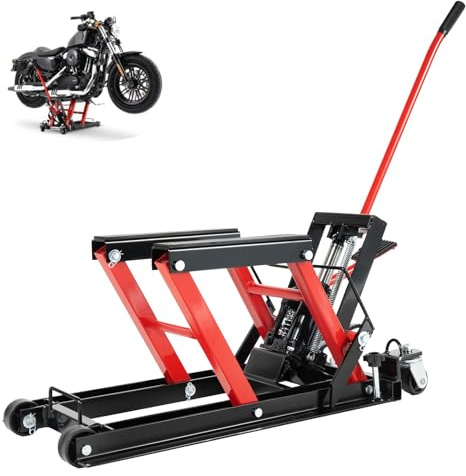 680kg Motorradhebebühne, Motorrad Hebebühne Motorradheber Hydraulisch mit Rollen, Einfache Bedienung, Montagebock Klappbar Hebebühne Plattform (Rot)