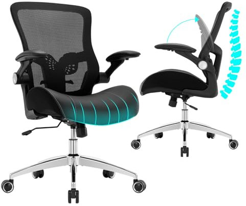 Luckyear Bürostuhl, Ergonomisch Schreibtischstuhl Verstellbaren Armlehnen, Höhenverstellbar Drehstuhl mit Wippfunktion für Home Office, Büro & Gaming, Premium Latexsitzkissen Schwarz