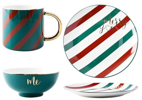 SHEDIE Juegos de vajilla de Porcelana, Juego de vajilla, vajilla navideña con Platos de Ensalada, Tazas y tazones, for Navidad o cumpleaños.